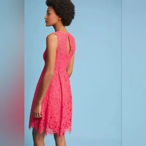 New Anthropologie Seen Worn Kept Elegant Pink Rose Lace V-neck Dress Size 4 - Picture 2 of 7